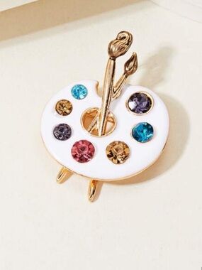 White Enamel Artist Palette Brooch